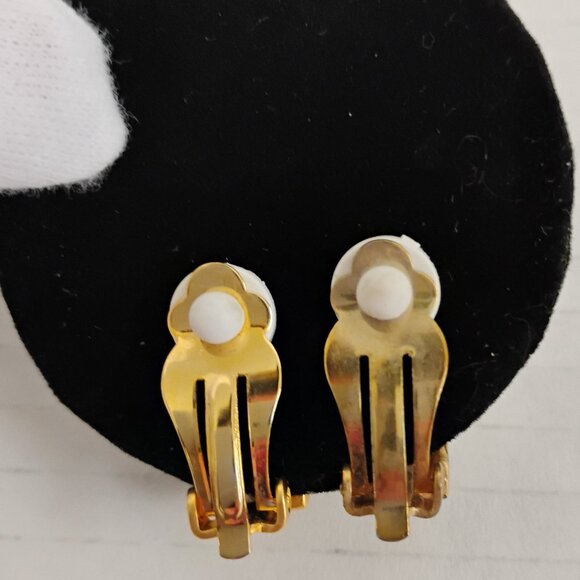Gently Worn Gold Tone Clip-On Earrings with Rhinestone Accents – Small Size - Picture 2 of 13